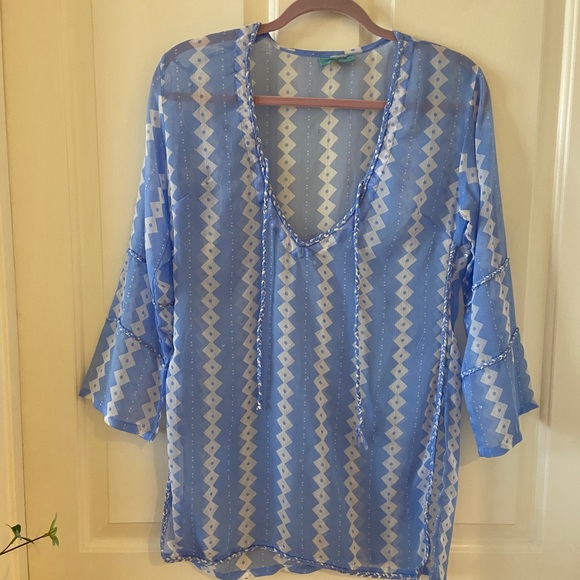 Letarte Other - Letarte Embroidered Cover Up Women Size XS Mesh 3/4 Sleeve Blue Sheer